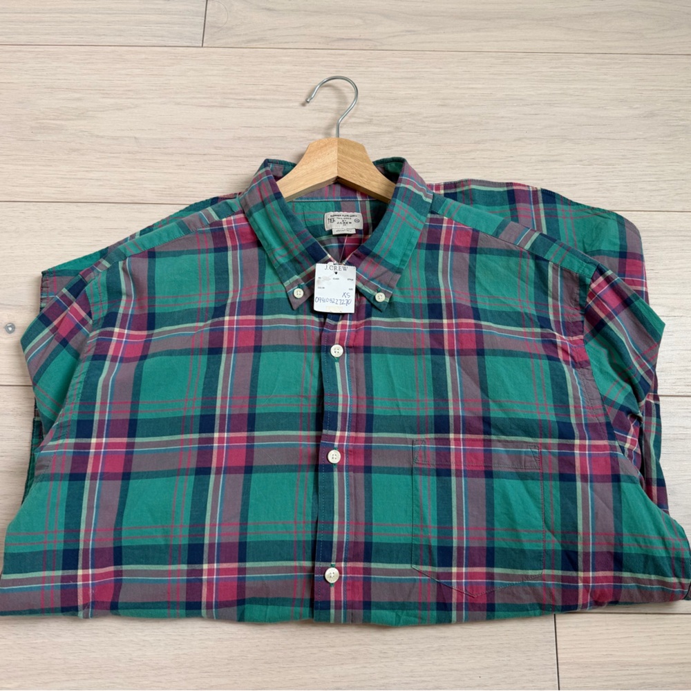 [J. Crew] Marine Green and Pink Plaid Button-Down Shirt